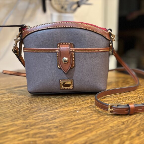 Dooney & Bourke Domed Crossbody – "Mushroom" colored Leather, EUC - Picture 1 of 9